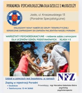 Bezpłatne warsztaty psychoedukacyjne dla uczniów klas 1-3.